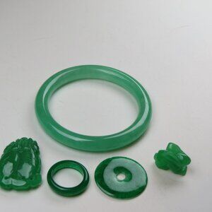 Jade Bangle & Ring & 3 carved pendent Lot Sale.